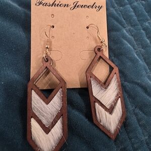 Geometric Wooden Earrings with White Accents